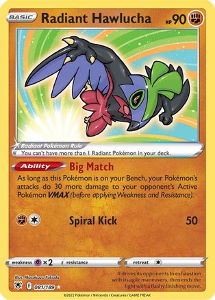 Radiant Hawlucha 081/189  - Holofoil SWSH10 Astral Radiance - Radiant Rare