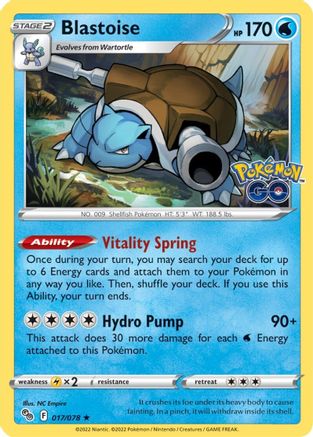 Blastoise 017/078  - Reverse Holofoil Pokemon GO - Holo Rare