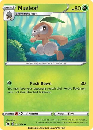 Nuzleaf 012/196  - Reverse Holofoil SWSH11 Lost Origin - Uncommon