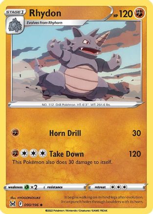 Rhydon 090/196  - Reverse Holofoil SWSH11 Lost Origin - Uncommon