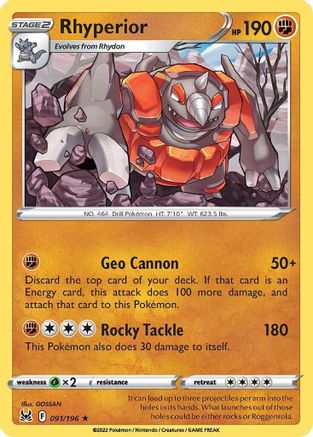 Rhyperior 091/196  SWSH11 Lost Origin - Rare
