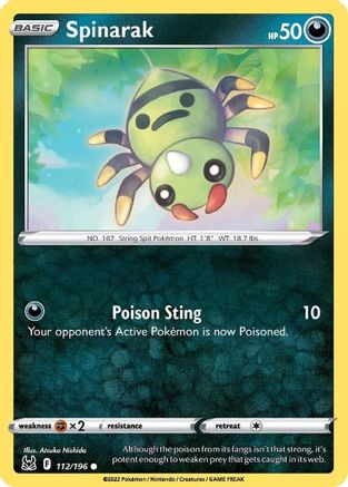 Spinarak 112/196  - Reverse Holofoil SWSH11 Lost Origin - Common