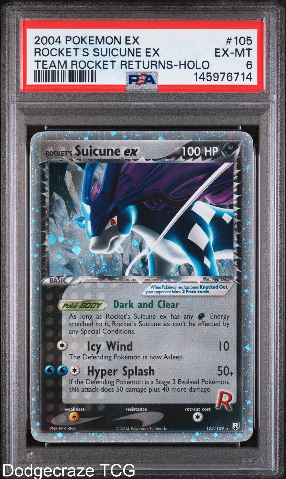 2004 Pokemon Team Rocket Returns Rocket's Suicune EX Holo 105/109 PSA 6