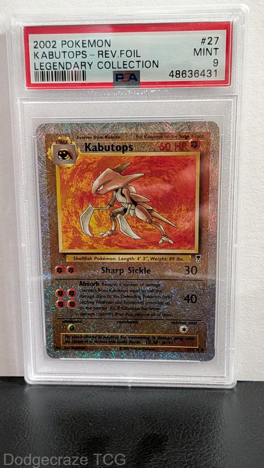 2002 Pokemon Legendary Collection Kabutops Reverse Holo 27/110 PSA 9