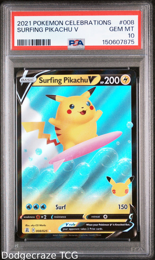 2021 Pokemon Celebrations Surfing Pikachu V 008 PSA 10