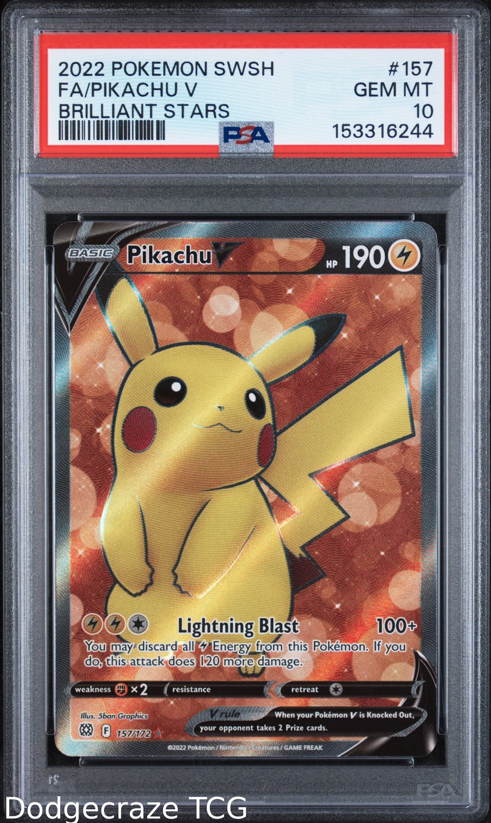 2022 Pokemon Brilliant Stars Pikachu V 157 PSA 10