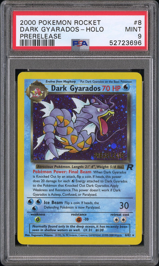 2000 Pokemon Rocket Dark Gyarados Holo Prerelease 8 PSA 9