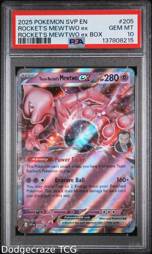 2025 Pokemon Team Rocket's Mewtwo EX Box 205/82 PSA 10