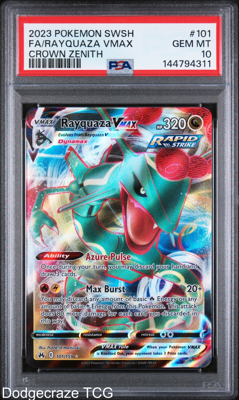 2023 Pokemon Sword Shield Crown Zenith Rayquaza Vmax 101/159 PSA 10