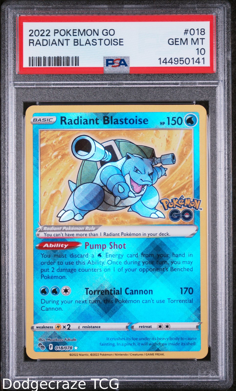 2022 Pokemon Go Radiant Blastoise 018 PSA 10