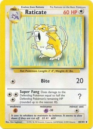 Raticate 040/102  Base Set - Uncommon