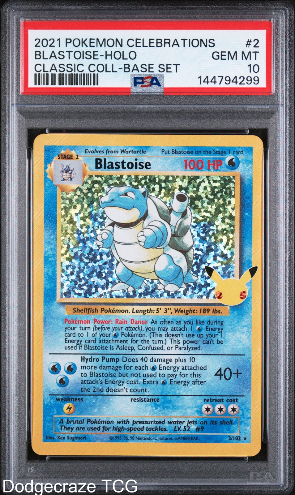 2021 Pokemon Celebrations Classic Collection Blastoise Holo 2 PSA 10