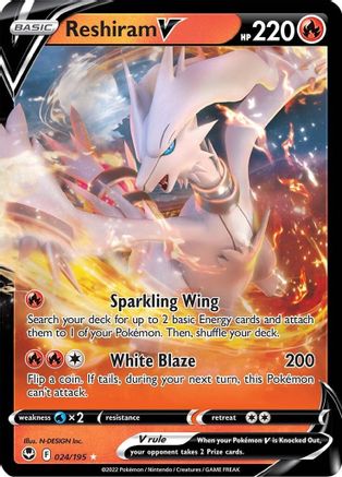 Reshiram V 024/195  - Holofoil SWSH12 Silver Tempest - Ultra Rare