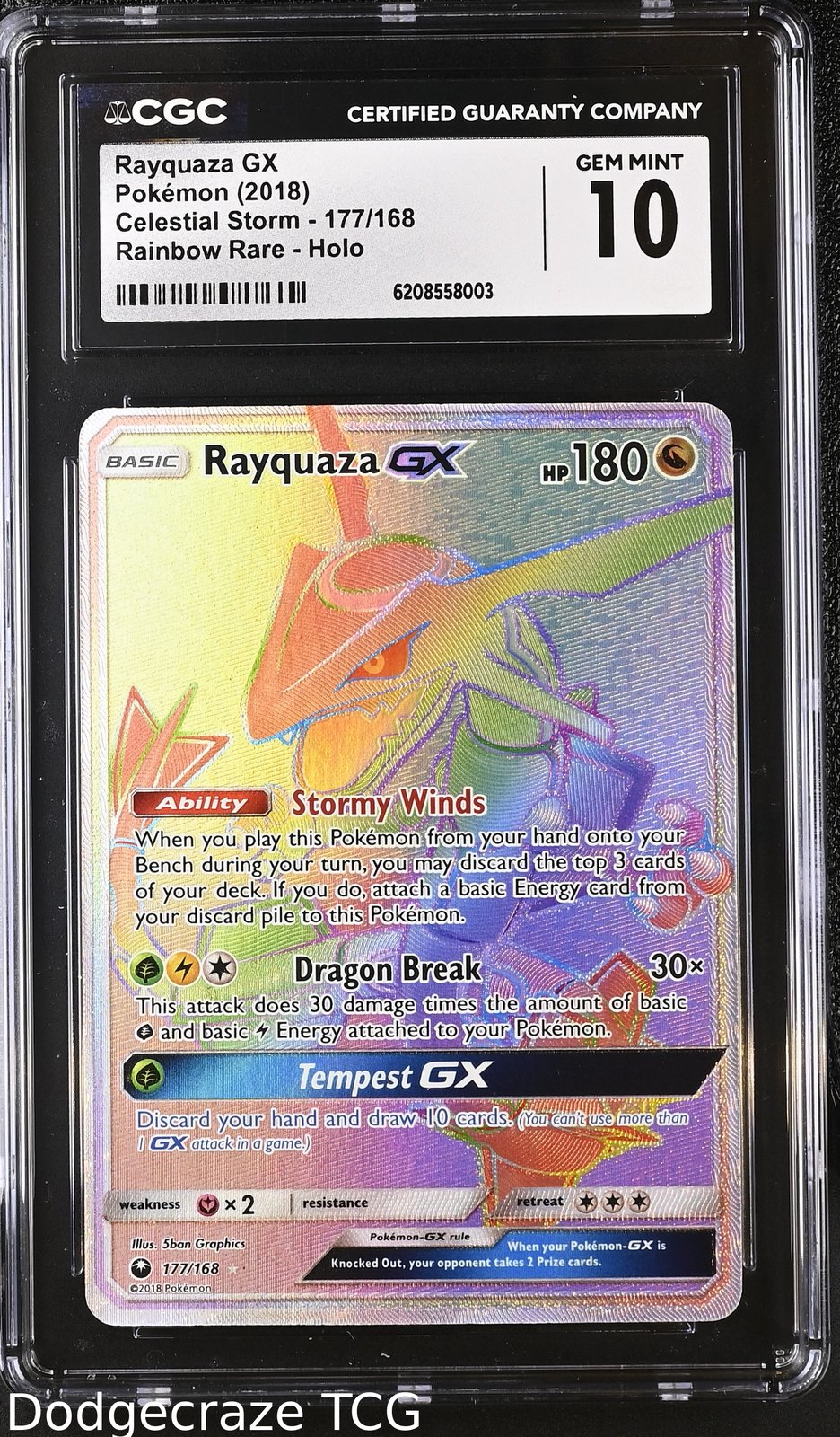 2018 Pokemon Celestial Storm Rayquaza Gx Rainbow Rare Holo 177/168 CGC 10