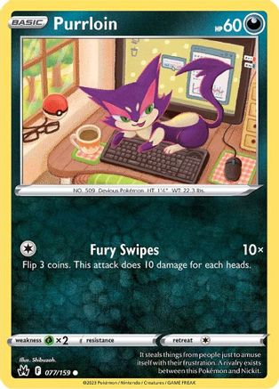 Purrloin 077/159  - Reverse Holofoil Crown Zenith - Common