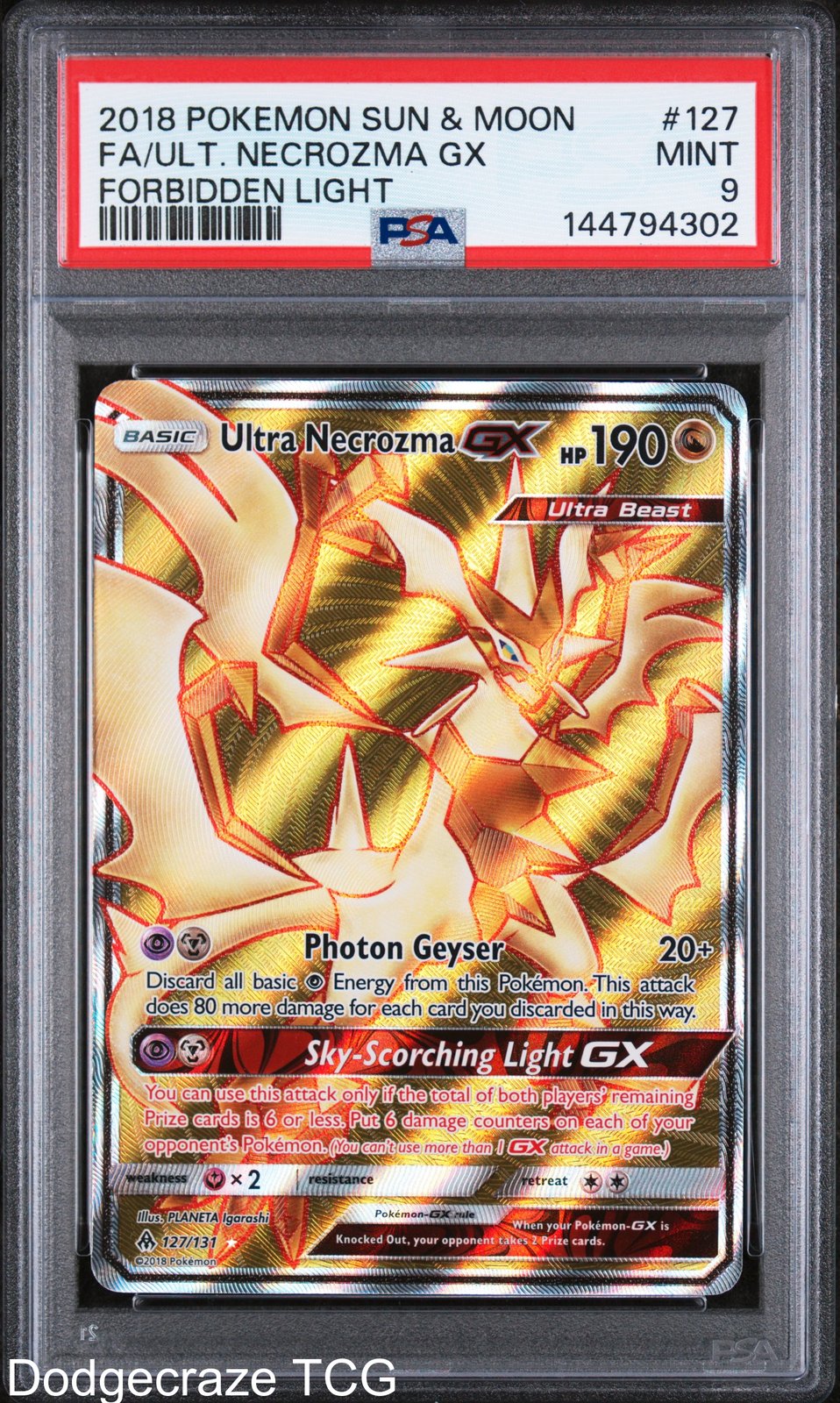 2018 Pokemon Forbidden Light Ultra Necrozma Gx 127/131 PSA 9