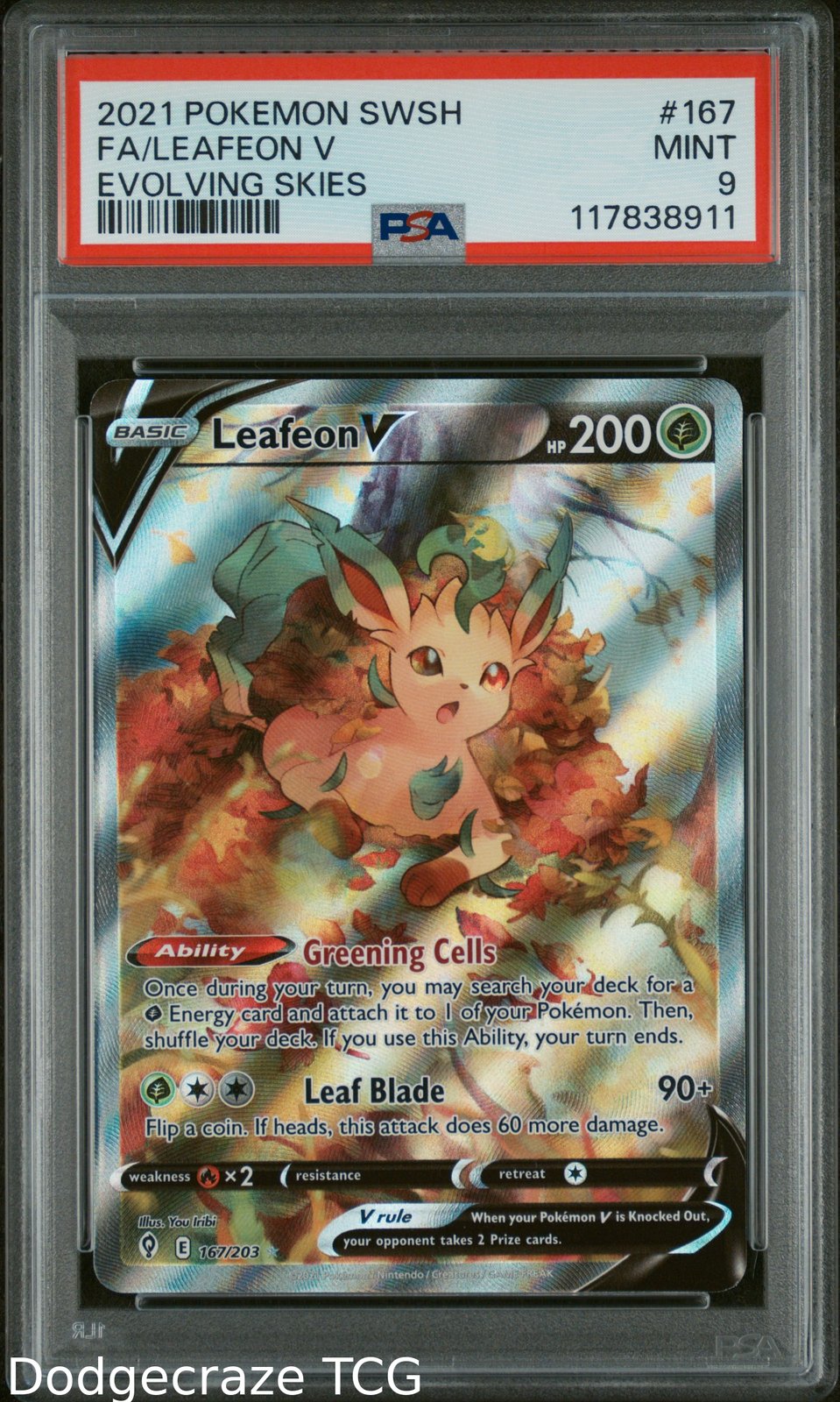 2021 Pokemon Evolving Skies Leafeon V 167/203 PSA 9