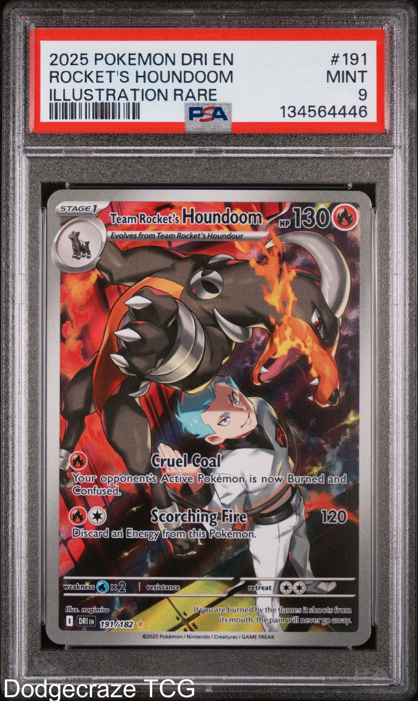 2025 Pokemon Team Rocket's Houndoom Illustration Rare 191/182 PSA 9