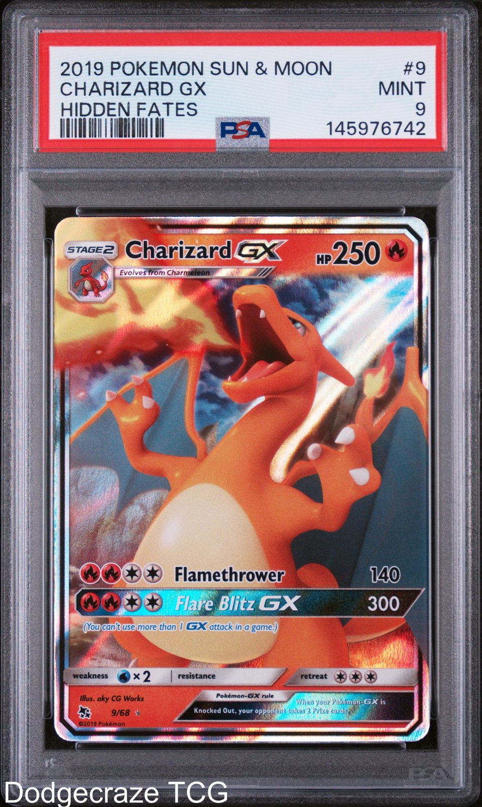 2019 Pokemon Hidden Fates Charizard Gx 9/68 PSA 9
