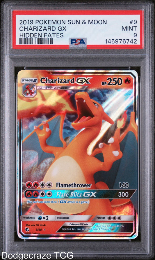 2019 Pokemon Hidden Fates Charizard Gx 9/68 PSA 9