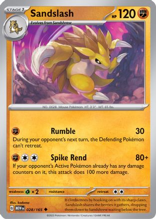 Sandslash 028/165  - Reverse Holofoil SV Scarlet & Violet 151 - Uncommon