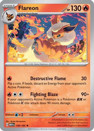 Flareon 136/165  - Reverse Holofoil SV Scarlet & Violet 151 - Rare