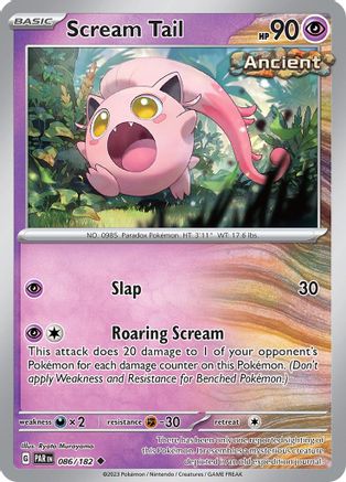 Scream Tail 086/182  - Reverse Holofoil SV04 Paradox Rift - Uncommon