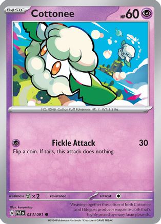 Cottonee 034/091  - Reverse Holofoil SV Paldean Fates - Common