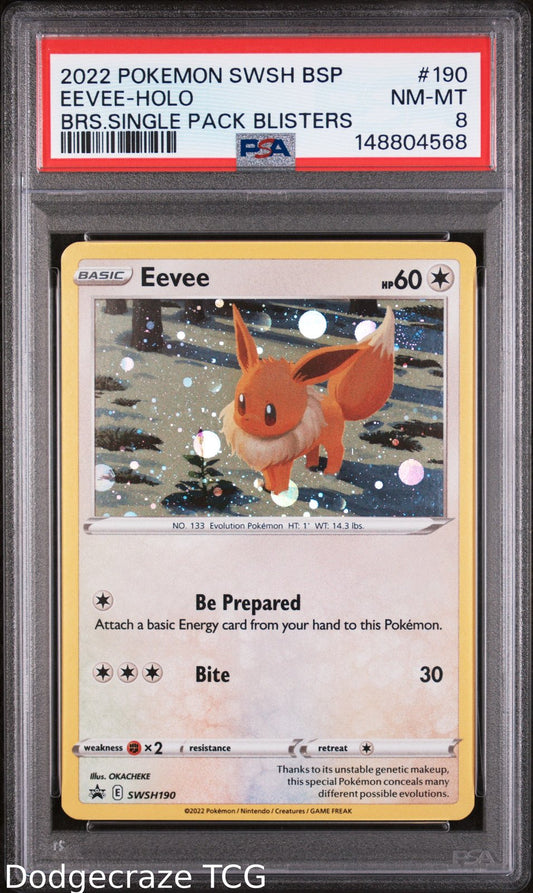 2022 Pokemon Eevee Holo Brilliant Stars Single Pack Blisters 190 PSA 8