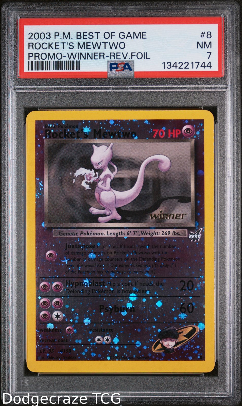 2003 Pokemon Best Of Game Promo Rocket's Mewtwo Reverse Holo Winner 8/9 PSA 7