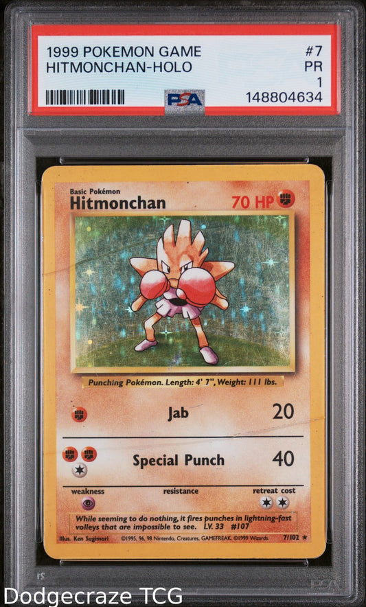 1999 Pokemon Game Hitmonchan Holo 7/102 PSA 1