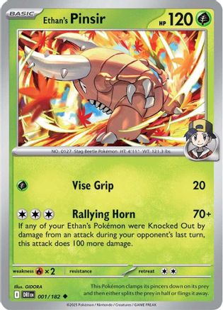 Ethan's Pinsir 001/182  - Reverse Holofoil SV10 Destined Rivals - Uncommon