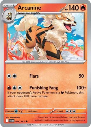 Arcanine 028/182  - Reverse Holofoil SV10 Destined Rivals - Uncommon