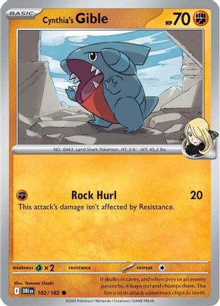 Cynthia's Gible 102/182  - Reverse Holofoil SV10 Destined Rivals - Common