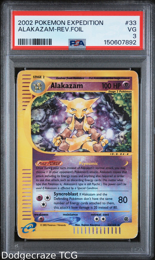 2002 Pokemon Expedition Alakazam Reverse Holo 33/165 PSA 3