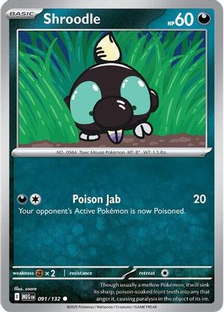 Shroodle 091/132  - Reverse Holofoil ME01 Mega Evolution - Common
