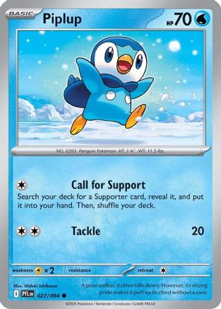 Piplup 027/094  - Reverse Holofoil ME02 Phantasmal Flames - Common