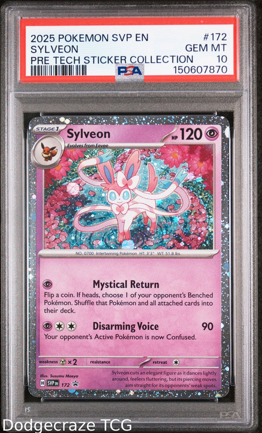 2025 Pokemon Sylveon Prismatic Evolutions Tech Sticker Collection 172/131 PSA 10