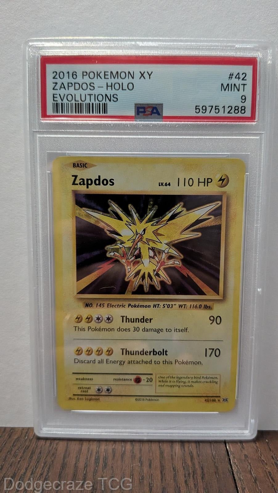 2016 Pokemon Evolutions Zapdos Holo 42/108 PSA 9