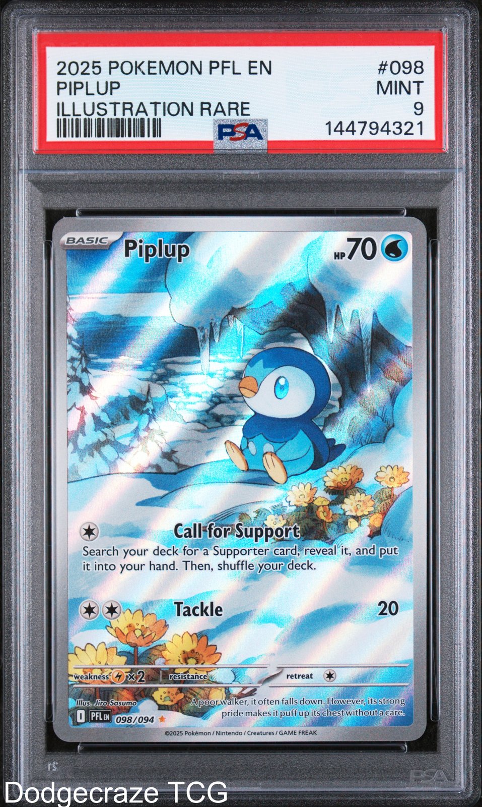 2025 Pokemon Pfl En-phantasmal Flames Piplup Illustration Rare 098/094 PSA 9