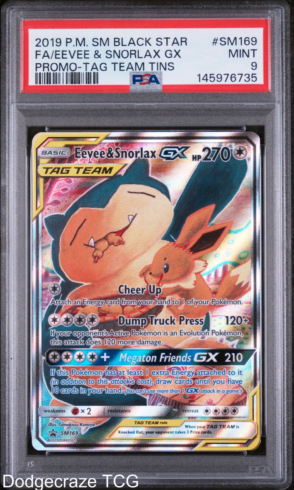 2019 Pokemon Sm Black Star Promo Eevee & Snorlax Gx Tag Team Tins SM169 PSA 9