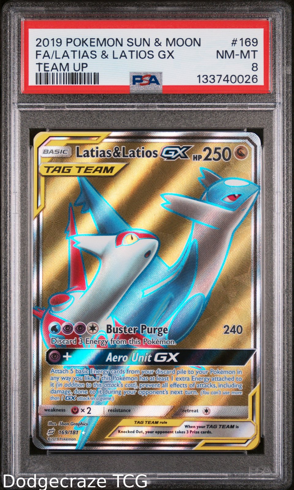 2019 Pokemon Team Up Latias & Latios Gx 169/181 PSA 8