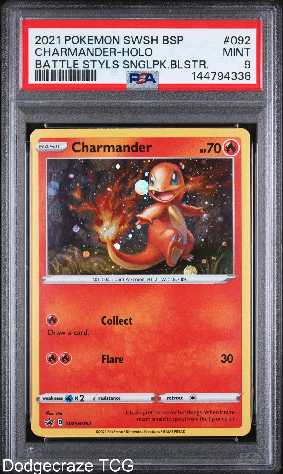2021 Pokemon Charmander Holo Battle Styles Single Pack Blister 092/163 PSA 9