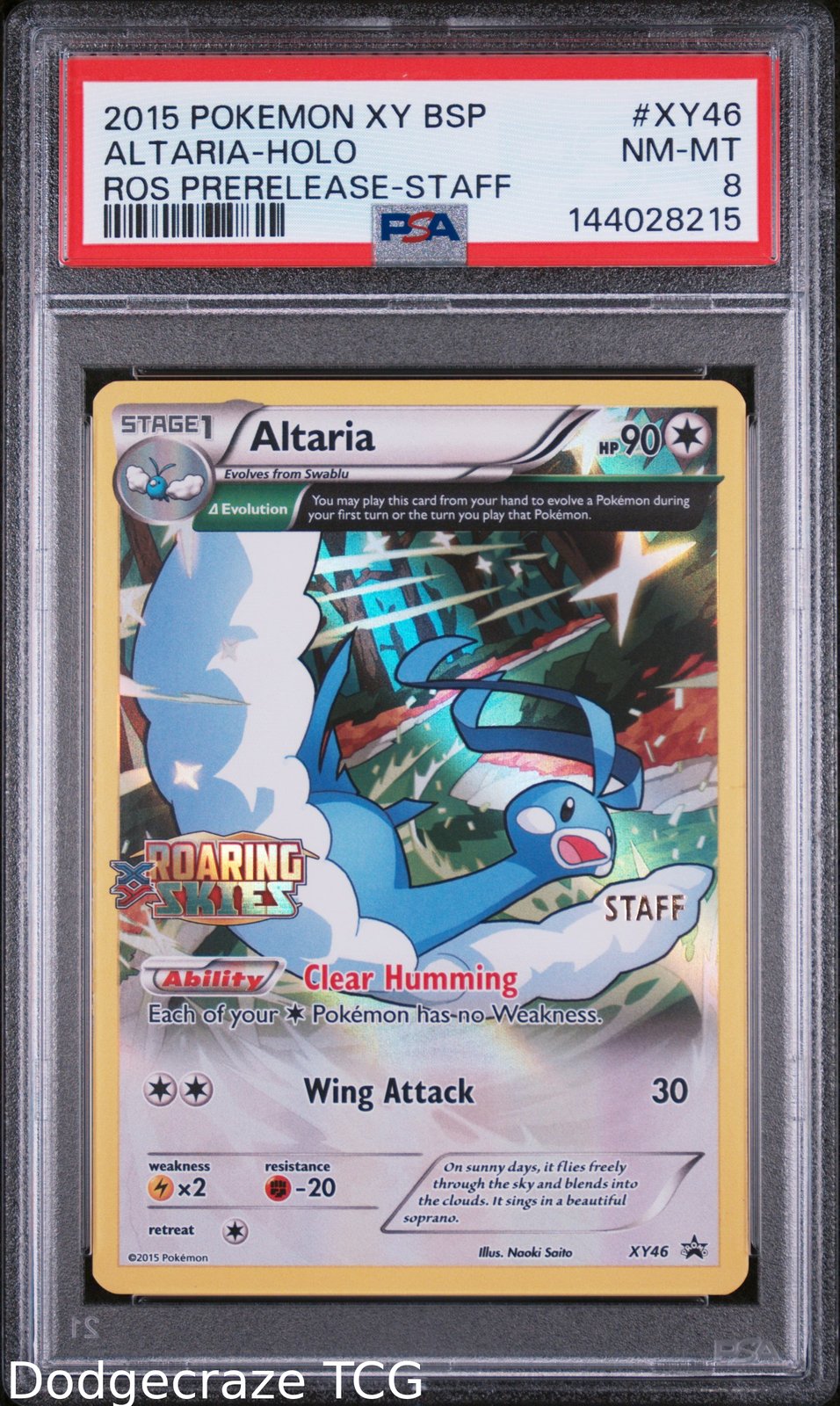 2015 Pokemon Altaria Holo Roaring Skies Prerelease-Staff XY46/108 PSA 8