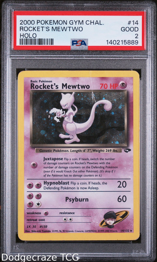 2000 Pokemon Gym Challenge Rocket's Mewtwo Holo 14/132 PSA 2