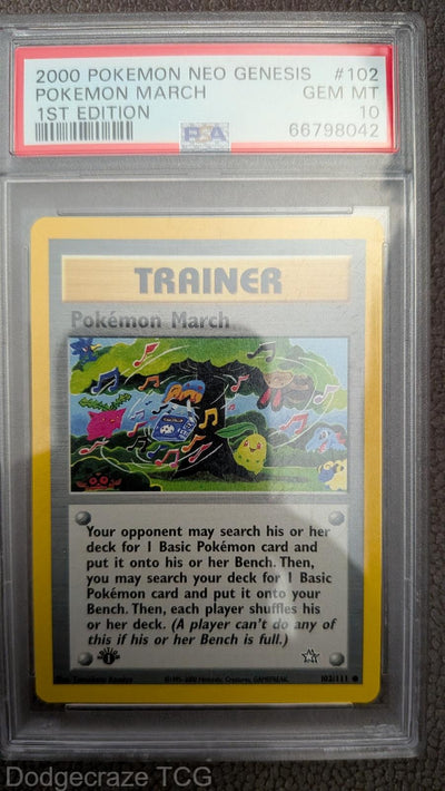 2000 Pokemon Neo Genesis 1st Edition Pokemon March 102/111 PSA 10