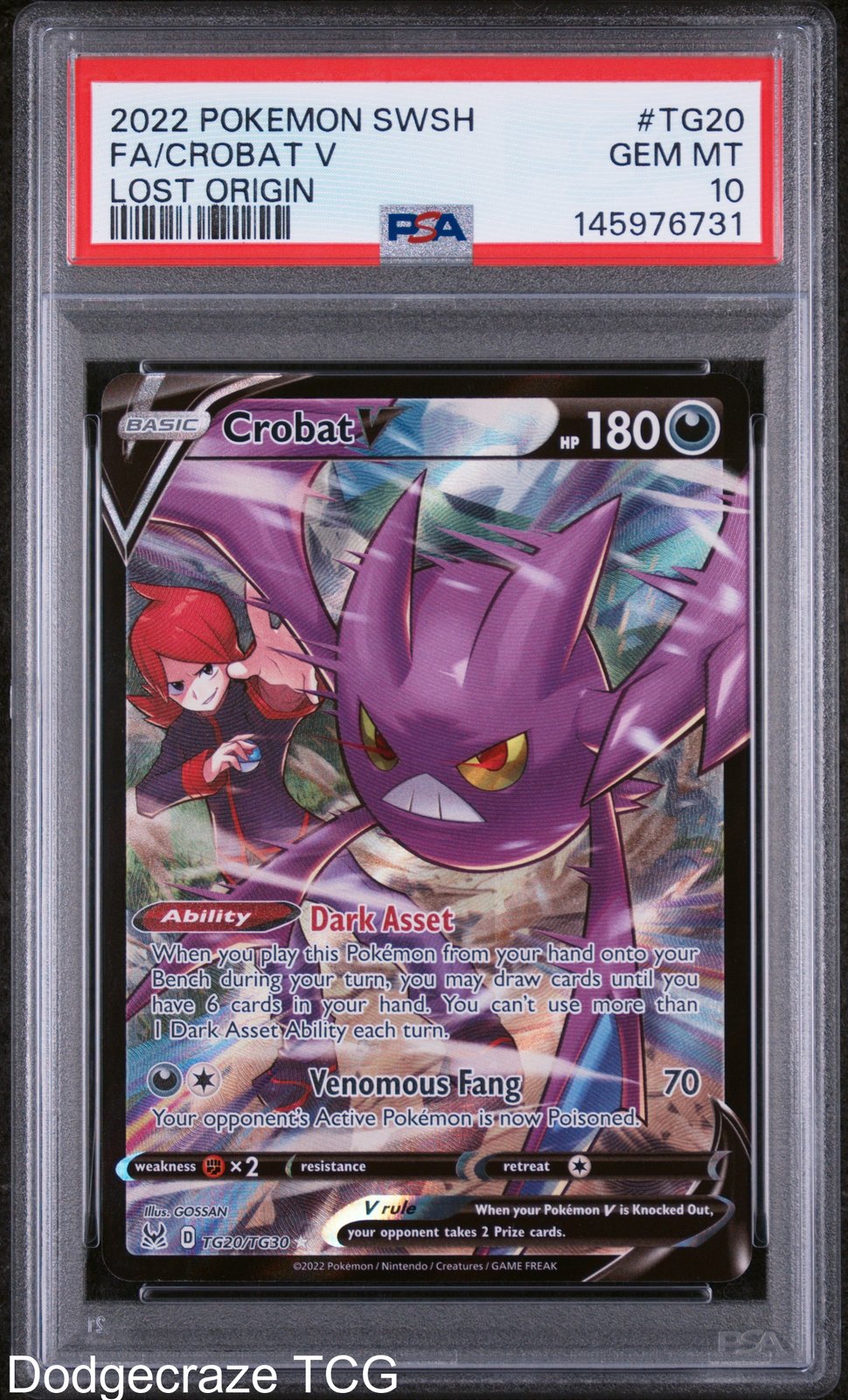 2022 Pokemon Lost Origin Crobat V TG20/TG30 PSA 10
