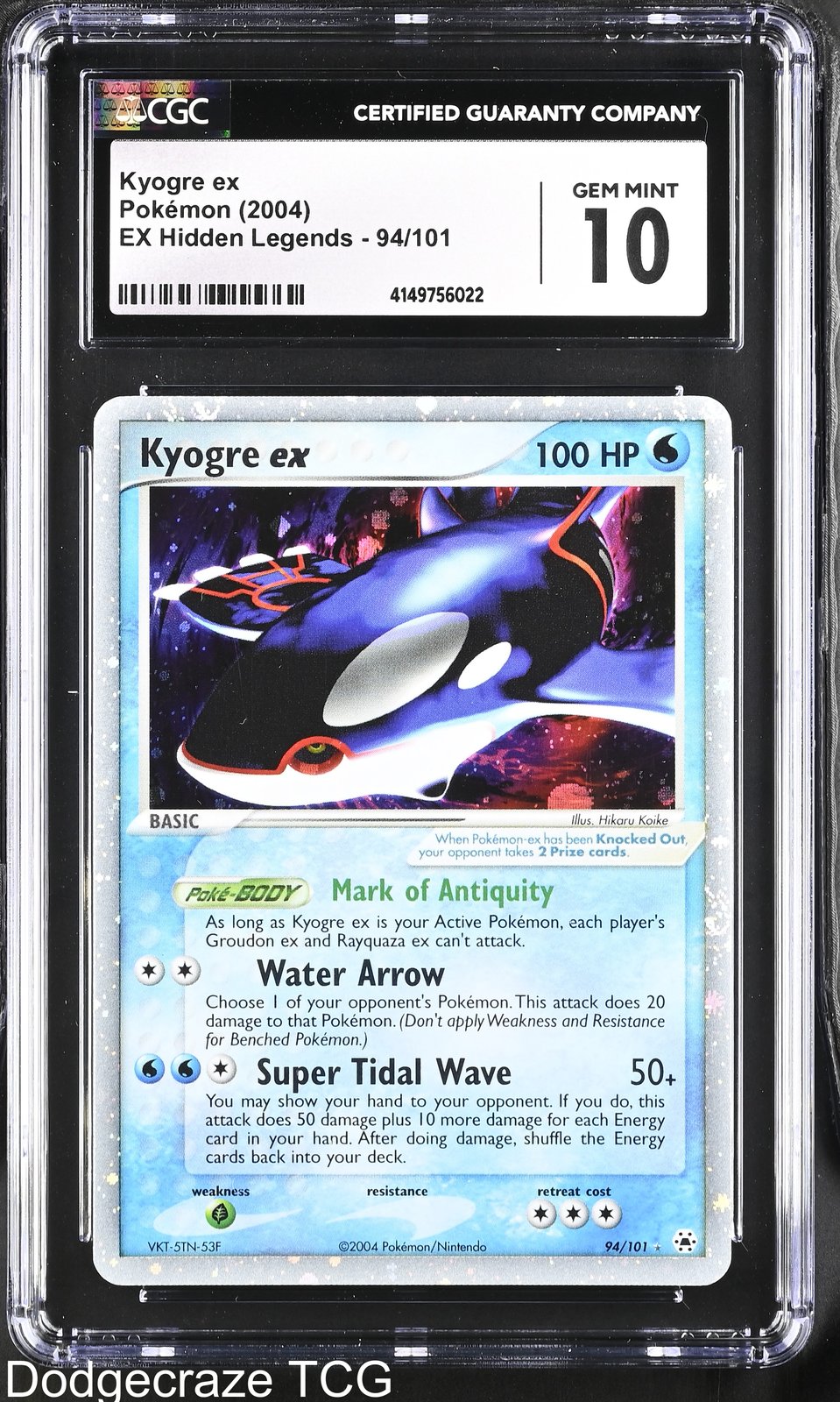 2004 Pokemon EX Hidden Legends Kyogre EX Holo 94/101 CGC 10