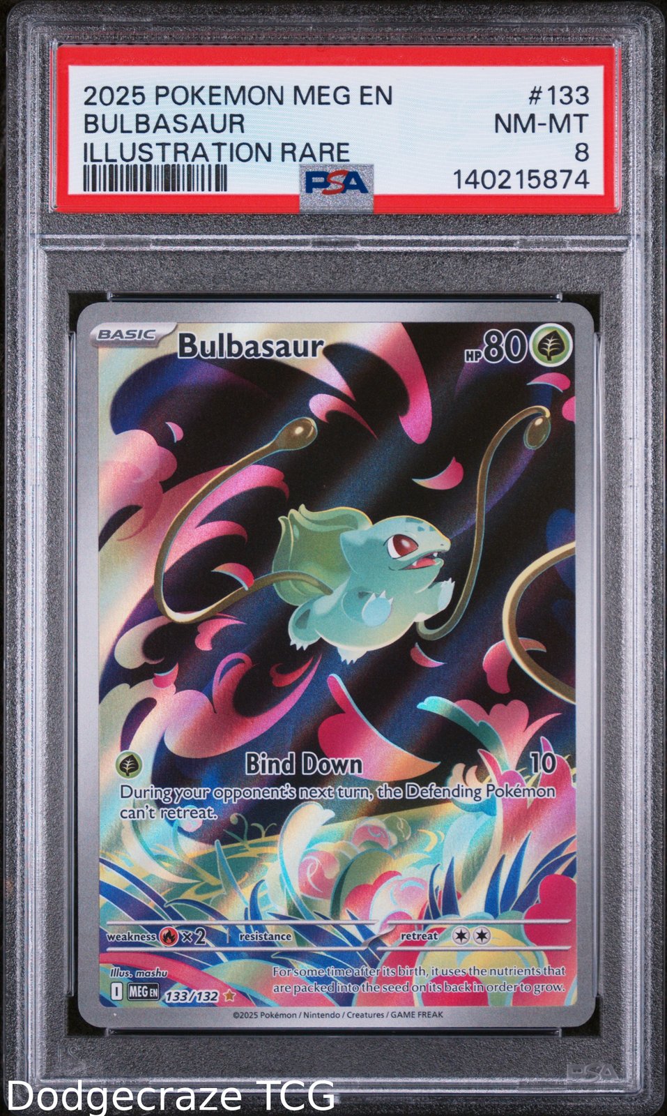 2025 Pokemon Meg En-mega Evolution Bulbasaur Illustration Rare 133/132 PSA 8