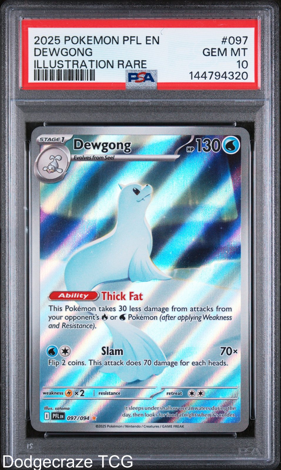 2025 Pokemon Pfl En-phantasmal Flames Dewgong Illustration Rare 097/094 PSA 10